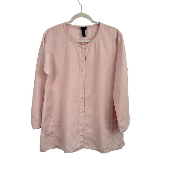 Eileen Fisher 100% Organic Linen Pink Button Front Jacket Lagenlook Womens Small - Picture 1 of 6